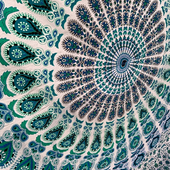 Peacock Mandala Wall Hanging in Teal and White - Picture 3 of 3